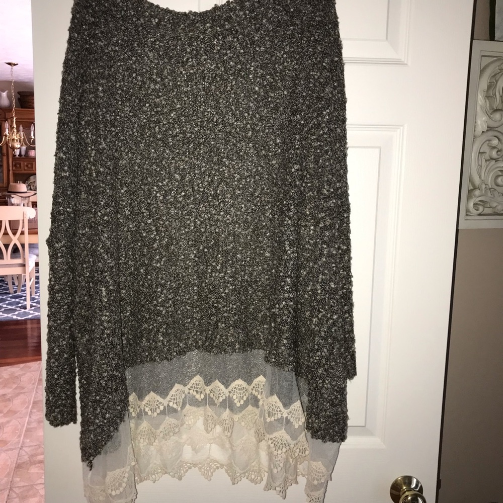 Lace extension sweater tunic XL olive green